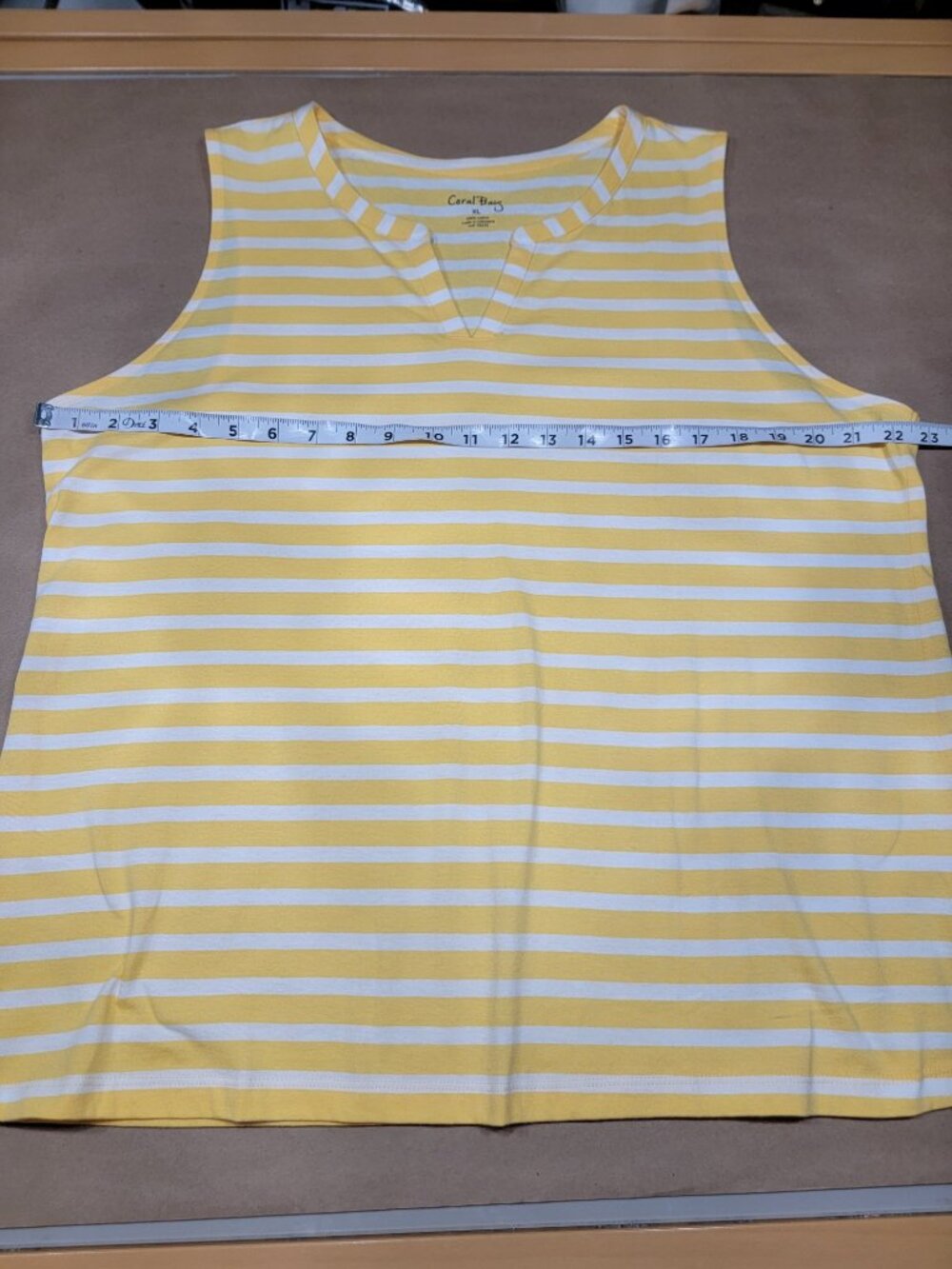 Coral Bay Size XL Yellow & White Striped V-Notch Neckline Sleeveless Top - Picture 6 of 10